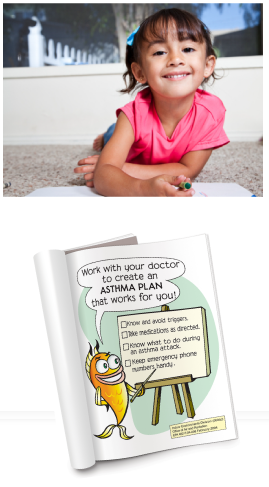 Image of young girl along with Asthma Plan funbook